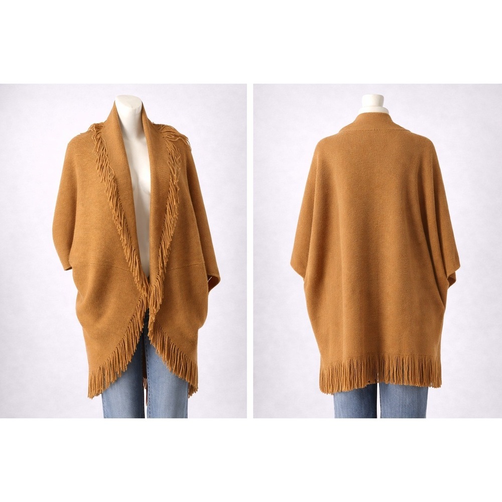 Layers by Lizden Marvelush Camel Waffle Knit Fringe Shrug SO-8570 Plus‎ One Size